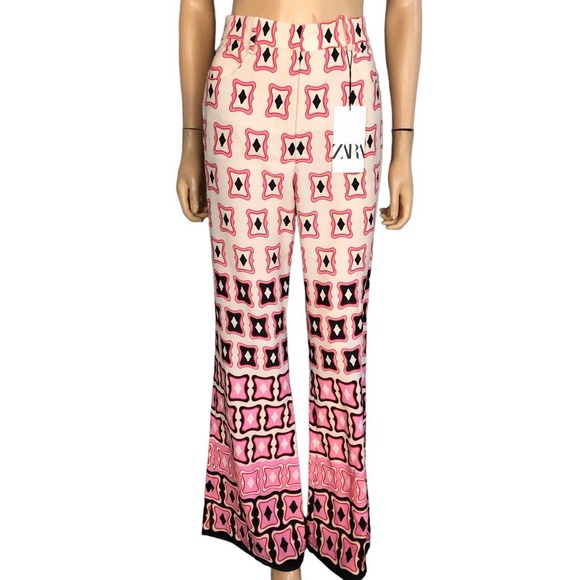 Zara Pants & Jumpsuits Zara Geometric Print Pants Flare Leg Full